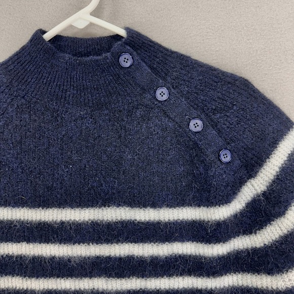 Sezane Sweater Trudy Jumper Womens S Navy Blue White Moahir‎ Wool Blend Luxury - Picture 3 of 9